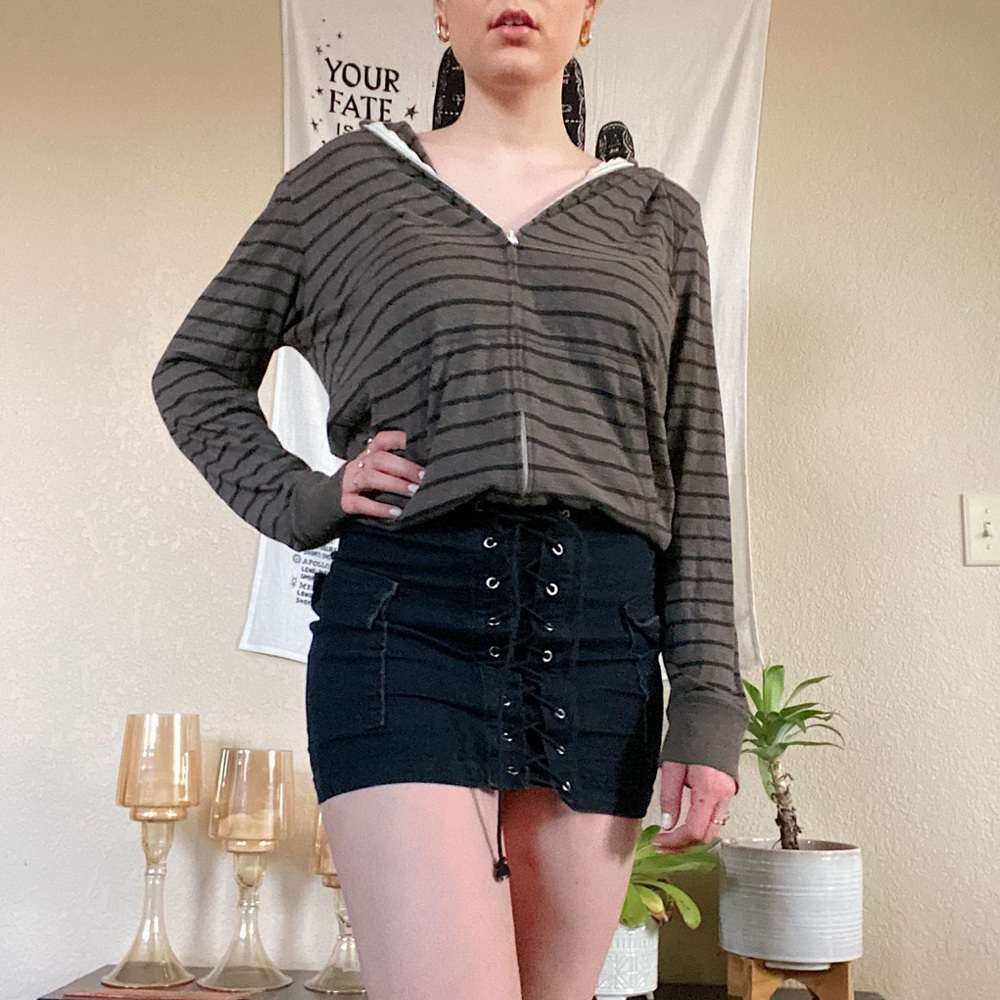 Grey and black striped hoodie